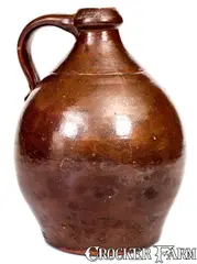 A. Wilcox, Rare A. WILCOX / West Bloomfield Redware Jug, Ontario County, NY, circa 1850, circa 1850, Redware