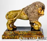 Lyman, Fenton & Co., Exceptional LYMAN FENTON & CO. / BENNINGTON, VT Standing Lion on Base, 1849, Stoneware