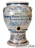 From, Outstanding Three-Gallon Stoneware Pedestal-Based Water Cooler, "From / James Hamilton & Co / Greensboro, Pa", circa 1875, Stoneware