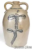 E. Fowler, Outstanding 5 Gal. E. FOWLER / BEAVER, PA Double-Handled Stoneware Jug w/ Slip-Trailed Decoration, circa 1865, Stoneware