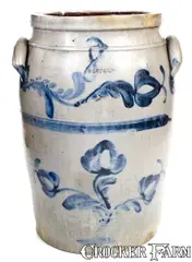 N. J. Lloyd, Very Rare N. J. LLOYD / BEAVER, PA 8 Gal. Stoneware Jar w/ Elaborate Floral Decoration, circa 1860, Stoneware