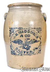 J. H. Waggoner, Very Rare J. H. WAGGONER / BEAVER, PA Stoneware Eagle Jar, circa 1875, Stoneware