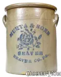 Murta & Sons, Rare MURTA & SONS / BEAVER / BEAVER CO. / PA Stoneware Crock, circa 1875, Stoneware