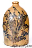 M. & T. Miller, Rare and Fine M. & T. MILLER / NEWPORT, PA Four-Gallon Stoneware Jug w/ Profuse Decoration