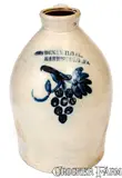 Very Rare COWDEN & WILCOX / HARRISBURG, PA Stoneware Canning Jug w/ Grapes Design by Cowden & Wilcox, circa 1865, Stoneware, sold Aug 2020