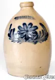 Fine COWDEN & WILCOX / HARRISBURG, PA Stoneware Jug w/ Floral Decoration by Cowden & Wilcox, circa 1865, Stoneware, sold Aug 2020