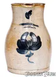 COWDEN & WILCOX / HARRISBURG, PA Stoneware Pitcher w/ Floral Decoration by Cowden & Wilcox, circa 1865, Stoneware, sold Aug 2020