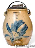Evan R. Jones, EVAN R. JONES / PITTSTON, PA Stoneware Batter Pail w/ Floral Decoration, circa 1875, Stoneware