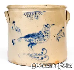 Tyler & Co., TYLER & CO. / TROY, NY 2 Gal. Stoneware Bird Crock, mid 19th century, Stoneware