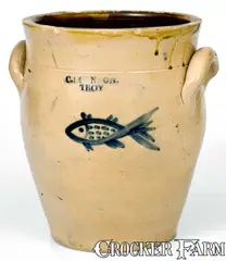 C. Boynton, Very Unusual C. BOYNTON / TROY Stoneware Fish Jar, circa 1825-1829, Stoneware