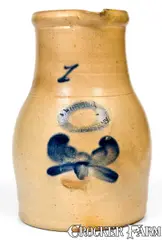 J. Burger, J. BURGER / ROCHESTER, NY Stoneware Pitcher with Cobalt Decoration, circa 1880, Stoneware