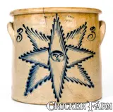 T. Harrington, Scarce T. HARRINGTON / LYONS, NY Stoneware Star Face Crock, circa 1860, Stoneware