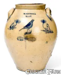 Robert Seymour, Rare R. SEYMOUR / TROY Stoneware Jar with Incised Bird Decoration, circa 1830, Stoneware
