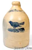 John C. Waelde, NORTH BAY, New York Stoneware Jug w/ Stenciled Cobalt Bird Decoration (John C. Waelde), circa 1860, Stoneware