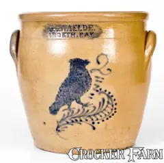 J. C. Waelde, J. C. WAELDE / NORTH BAY Stoneware Jar with Bird Decoration, circa 1860, Stoneware
