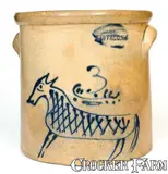 C. W. Braun, Extremely Rare C.W. BRAUN / BUFFALO, N.Y Stoneware Crock w/ Cobalt Horse Decoration