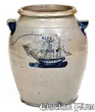 J. Swann, Exceptional J. SWANN / ALEXA (Alexandria, VA) Stoneware Incised Ship Jar, circa 1820, Stoneware