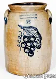 Scarce COWDEN & WILCOX / HARRISBURG, PA Stoneware Grapes Jar by Cowden & Wilcox, circa 1865, Stoneware, sold Mar 2020