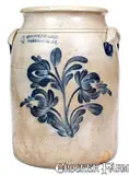 4 Gal. COWDEN & WILCOX / HARRISBURG, PA Stoneware Jar with Floral Decoration by Cowden & Wilcox, circa 1865, Stoneware, sold Mar 2020