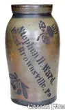 Stephen H. Ward, Outstanding STEPHEN H. WARD / WEST BROWNSVILLE, PA Canning Jar, circa 1870, Stoneware