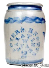 Boyers. Knotts, Unusual 2 Gal. BOYERS. KNOTTS / PALATINE, W. VA Stoneware Jar, circa 1875, Stoneware