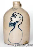 Fort Edward Pottery Co., Very Rare FORT EDWARD / POTTERY CO. Stoneware Jug with Cobalt Man's Profile, circa 1859, Stoneware