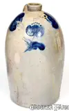 John Bell, JOHN BELL / WAYNESBORO, PA Stoneware Jug w/ Cobalt Floral Decoration