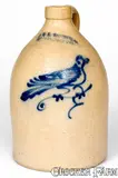 J. & E. NORTON / BENNINGTON, VT Stoneware Bird Jug by J. & E. Norton, circa 1855, Stoneware, sold Mar 2020