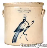 3 Gal. NEW YORK STONEWARE CO. / FORT EDWARD, NY Stoneware Bird Crock by New York Stoneware Co., circa 1875, Stoneware, sold Mar 2020