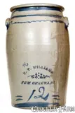 R. T. Williams, 12 Gal. R. T. WILLIAMS / NEW GENEVA, PA Stoneware Jar w/ Striped Decoration
