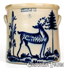 J. Norton & Co., Exceptional 5 Gal. J. NORTON & CO. / BENNINGTON, VT Stoneware Deer Crock, circa 1860, Stoneware