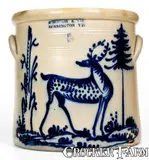 Exceptional 5 Gal. J. NORTON & CO. / BENNINGTON, VT Stoneware Deer Crock by J. Norton & Co., circa 1860, Stoneware, sold Mar 2020