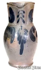 J.M. Hickerson, Rare 1/2 Gal. J. M. HICKERSON / STRASBURG, VA Stoneware Pitcher w/ Floral Decoration, circa 1880, Stoneware