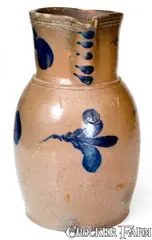 W. H. Lehew, 1 Gal. W. H. LEHEW / STRASBURG, VA Stoneware Pitcher with Floral Decoration, circa 1870, Stoneware