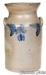 J.M. Hickerson, Unusual J. M. HICKERSON / STRASBURG, VA Stoneware Churn w/ Floral Decoration, circa 1890, Stoneware