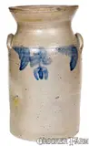 J.M. Hickerson, Unusual J. M. HICKERSON / STRASBURG, VA Stoneware Churn w/ Floral Decoration, circa 1890, Stoneware