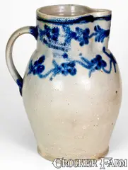H. Remmey, Extremely Rare and Fine H. REMMEY / BALTIMORE Stoneware Pitcher w/ Floral Vine Design, circa 1818, Stoneware