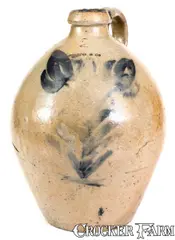Higgins & Co, Rare HIGGINS & CO. / CLEVELAND, OH Stoneware Jug with Floral Decoration, circa 1840, Stoneware