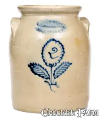 Burger & Lang, 2 Gal. BURGER & LANG / ROCHESTER, NY Stoneware Jar with Floral Decoration, circa 1875, Stoneware