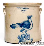 Seymour & Bosworth, 3 Gal. SEYMOUR & BOSWORTH / HARTFORD, CONN. Crock w/ Bird on Stump Decoration, circa 1885, Stoneware