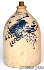 J Reiley & Co., Rare J REILEY & CO. / LANSINGBURGH, NY Stoneware Jug w/ Cobalt Bird-in-Nest Design, circa 1855-1858, Stoneware