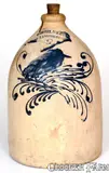 J Reiley & Co., Rare J REILEY & CO. / LANSINGBURGH, NY Stoneware Jug w/ Cobalt Bird-in-Nest Design, circa 1855-1858, Stoneware