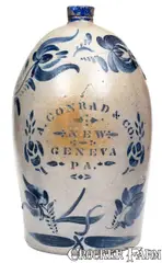 A. Conrad & Co., Outstanding 4 Gal. A. CONRAD & CO. / NEW GENEVA, PA Stoneware Jug, circa 1875, Stoneware