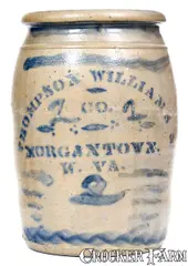 Williams & Co., 2 Gal. THOMPSON, WILLIAMS & CO. / MORGANTOWN, W. VA Stoneware Jar, circa 1875, Stoneware