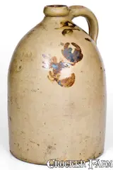 Wm. E. Warner Manufactory, Unusual WM. E. WARNER / MANUFACTORY (West Troy, NY) Stoneware Jug w/ Ochre, circa 1850, Stoneware