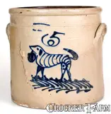 S. Hart, 5 Gal. S. HART / FULTON Stoneware Crock with Dog Decoration