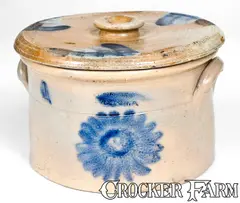 Wm. Rooker, WM. ROOKER / EASTON, PA Stoneware Butter Crock w/ Floral Decoration, late 19th century, Stoneware