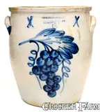 Exceptional COWDEN & WILCOX / HARRISBURG, PA Stoneware Crock w/ Elaborate Grapes Design by Cowden & Wilcox, circa 1865, Stoneware, sold Oct 2019