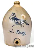 William Hart, Very Rare HART'S / FULTON Stoneware Water Cooler w/ Bird Inscribed "L. Perry"