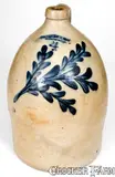 4 Gal. COWDEN & WILCOX / HARRISBURG, PA Stoneware Jug with Foliate Decoration by Cowden & Wilcox, circa 1865, Stoneware, sold Oct 2019